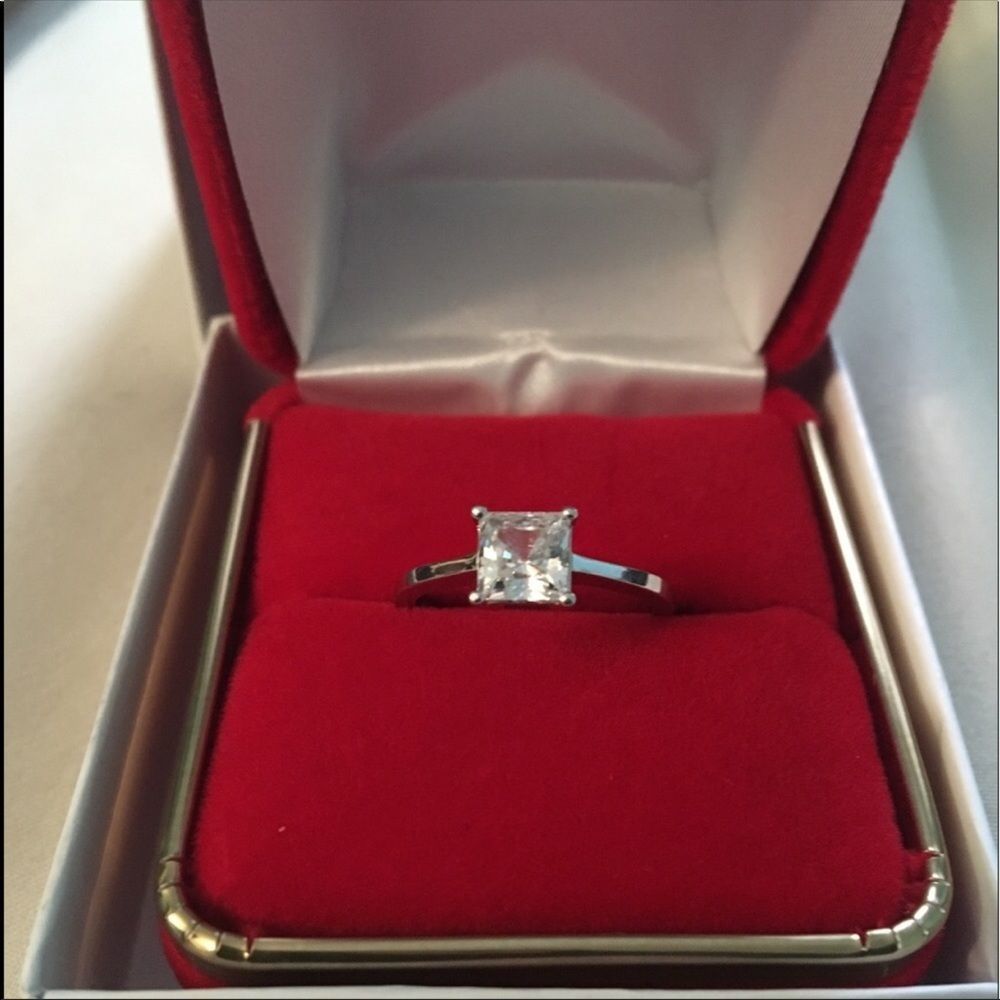 Real 14K Solid White Gold Diamond Engagement Ring - Picture 2 of 8